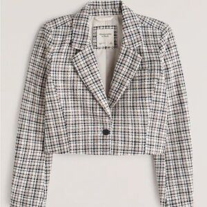Abercrombie & Fitch Women's Plaid Blazer - Black, White, and Tan
